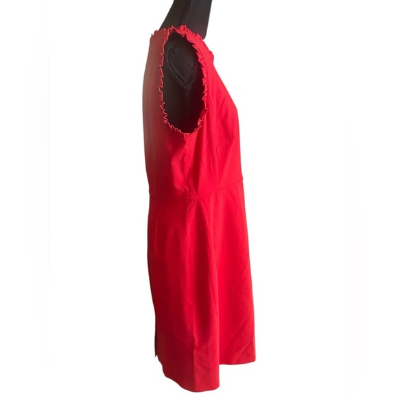 J. Crew Vibrant Red Ruffle Hem Sleeve Midi Dress 96% Lightweight Wool Size 12 - Picture 4 of 7